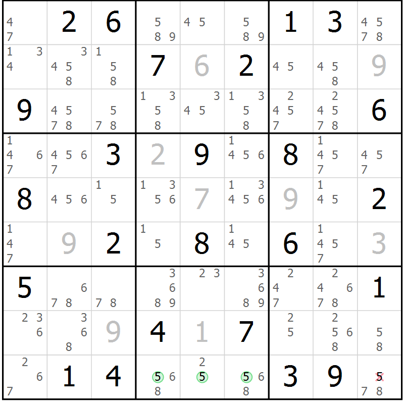 Position des candidats pour la solution de la Gr 65 page 68 du magazine de sudoku Maestro n° 100
