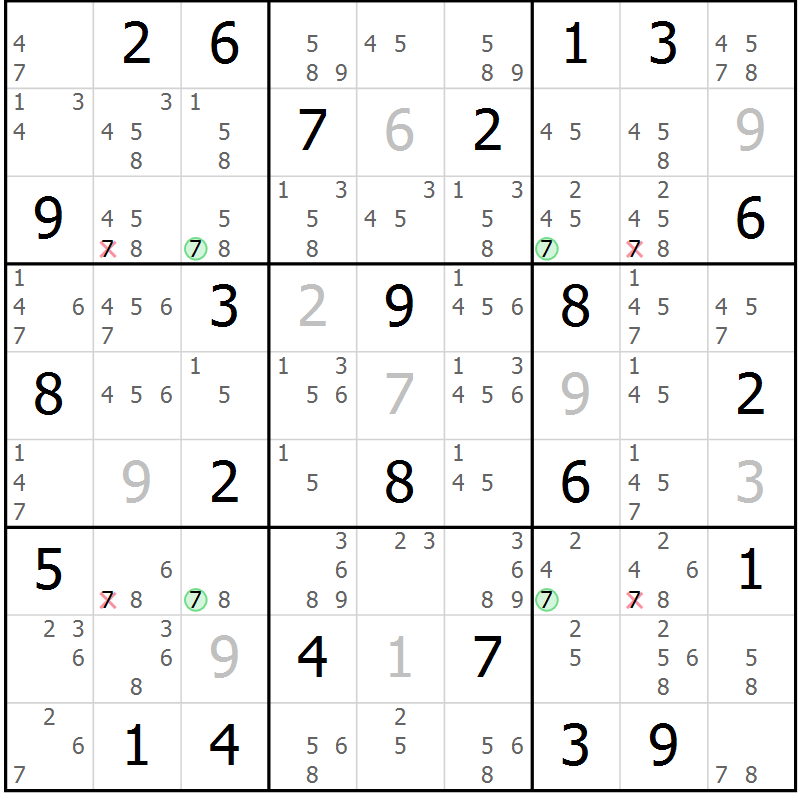 Position des candidats pour la solution de la Gr 65 page 68 du magazine de sudoku Maestro n° 100