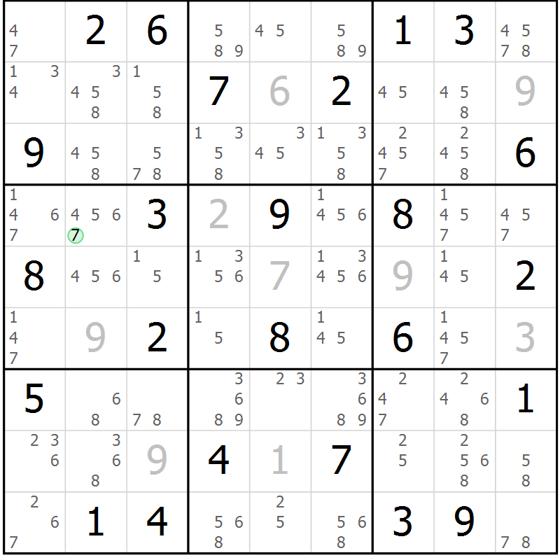Position des candidats pour la solution de la Gr 65 page 68 du magazine de sudoku Maestro n° 100