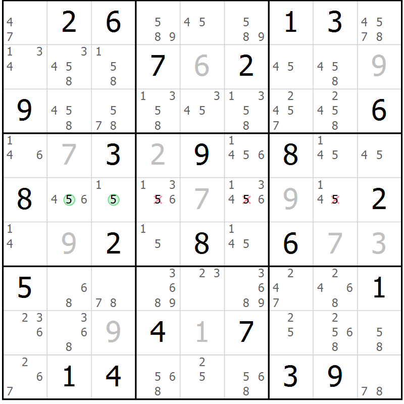 Position des candidats pour la solution de la Gr 65 page 68 du magazine de sudoku Maestro n° 100