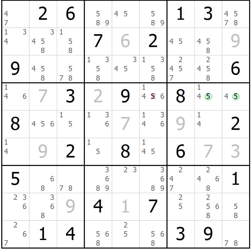Position des candidats pour la solution de la Gr 65 page 68 du magazine de sudoku Maestro n° 100