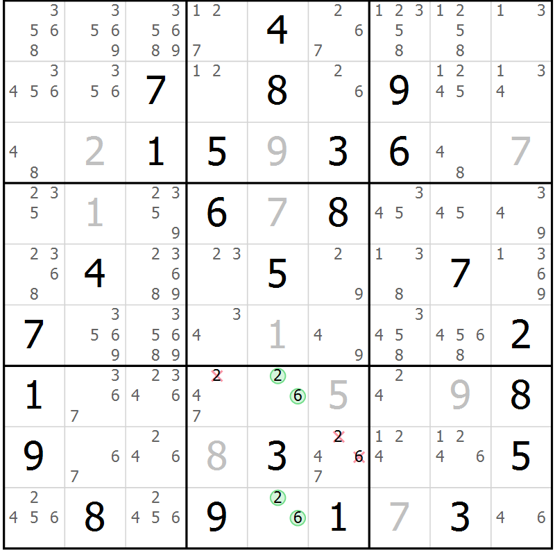 Position des candidats pour la solution de la Gr 66 page 69 du magazine de sudoku Maestro n° 100