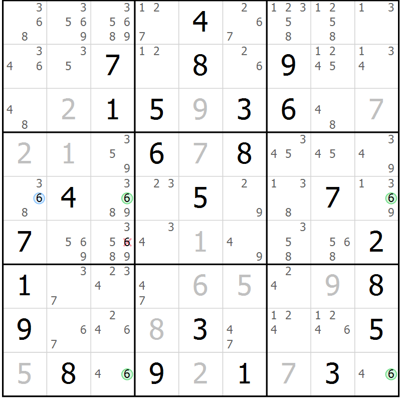 Position des candidats pour la solution de la Gr 66 page 69 du magazine de sudoku Maestro n° 100