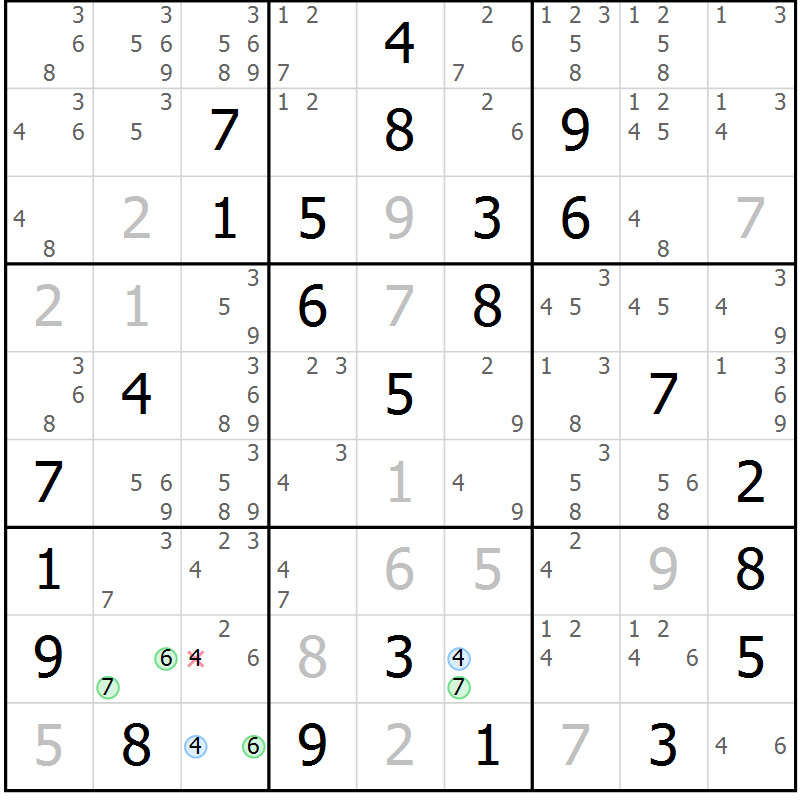 Position des candidats pour la solution de la Gr 66 page 69 du magazine de sudoku Maestro n° 100