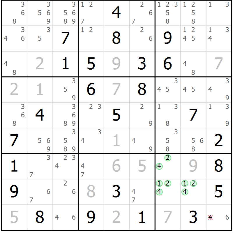 Position des candidats pour la solution de la Gr 66 page 69 du magazine de sudoku Maestro n° 100