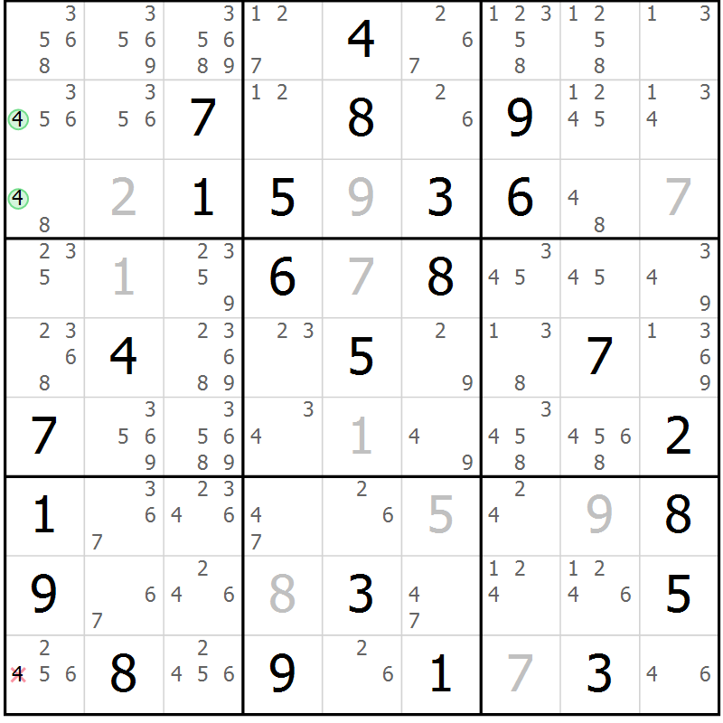 Position des candidats pour la solution de la Gr 66 page 69 du magazine de sudoku Maestro n° 100
