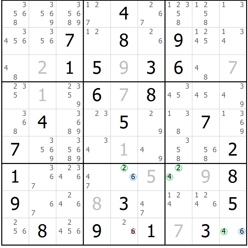 Position des candidats pour la solution de la Gr 66 page 69 du magazine de sudoku Maestro n° 100