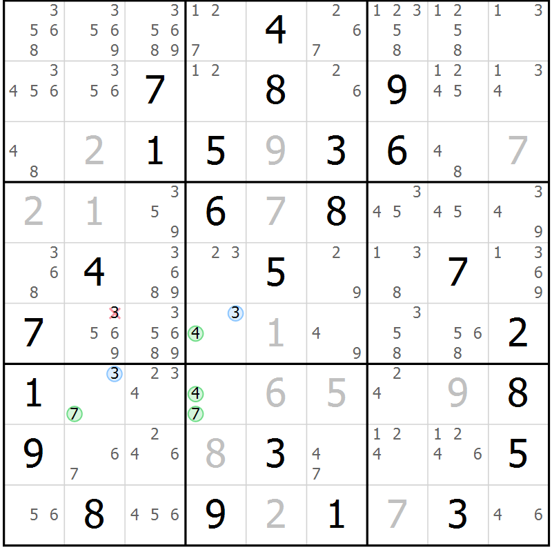 Position des candidats pour la solution de la Gr 66 page 69 du magazine de sudoku Maestro n° 100