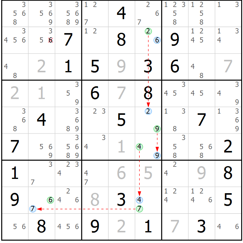 Position des candidats pour la solution de la Gr 66 page 69 du magazine de sudoku Maestro n° 100