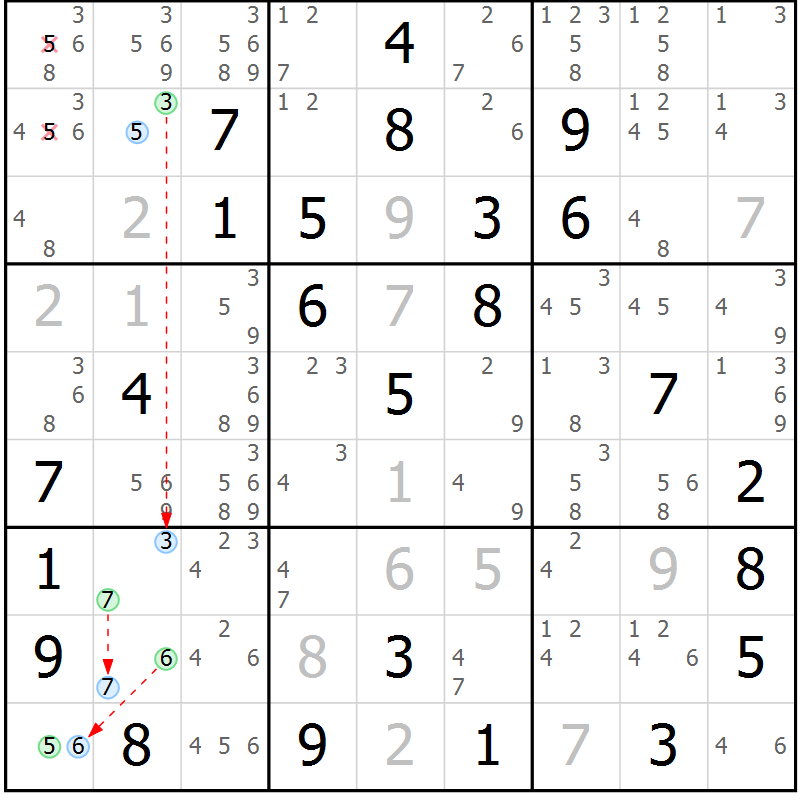Position des candidats pour la solution de la Gr 66 page 69 du magazine de sudoku Maestro n° 100