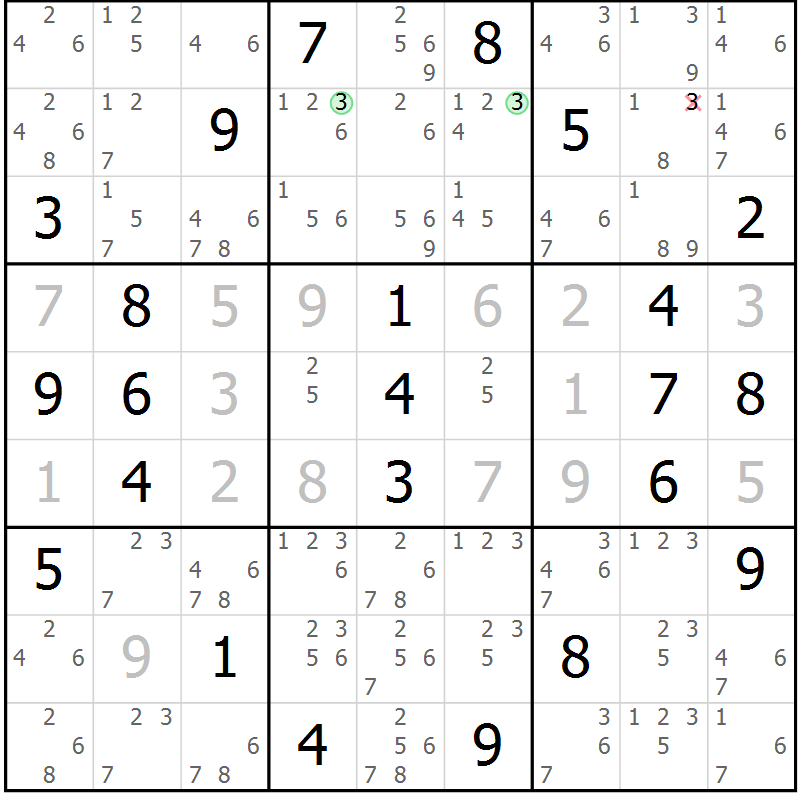 Position des candidats pour la solution de la Gr 67 page 70 du magazine de sudoku Maestro n° 100