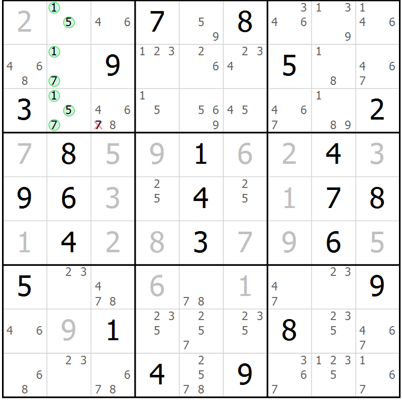 Position des candidats pour la solution de la Gr 67 page 70 du magazine de sudoku Maestro n° 100