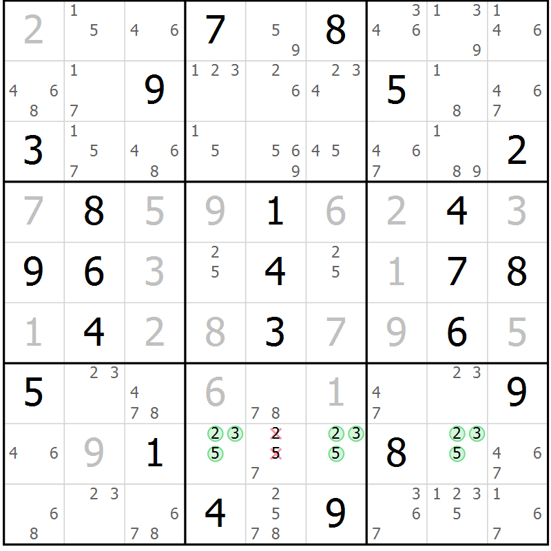 Position des candidats pour la solution de la Gr 67 page 70 du magazine de sudoku Maestro n° 100