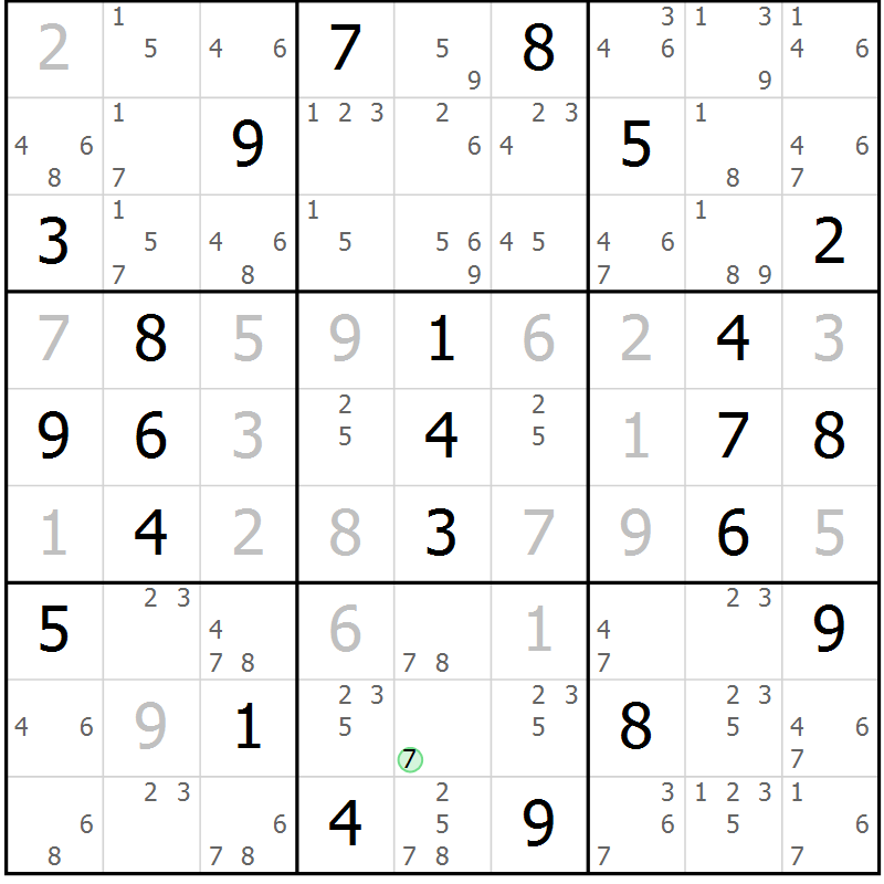 Position des candidats pour la solution de la Gr 67 page 70 du magazine de sudoku Maestro n° 100