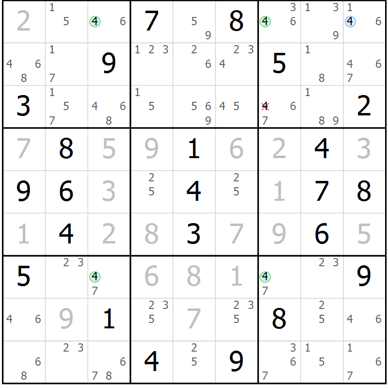 Position des candidats pour la solution de la Gr 67 page 70 du magazine de sudoku Maestro n° 100
