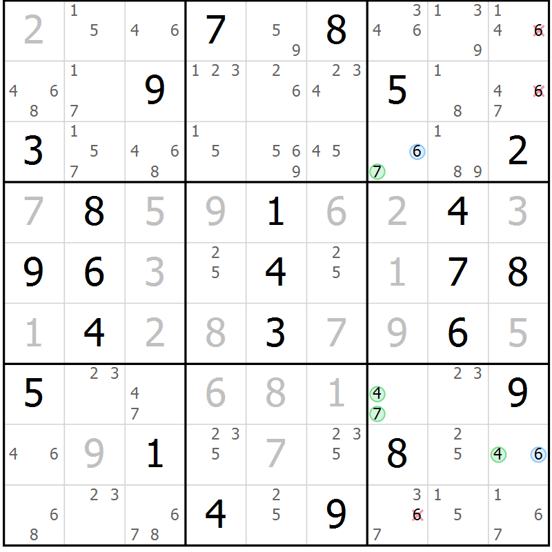 Position des candidats pour la solution de la Gr 67 page 70 du magazine de sudoku Maestro n° 100