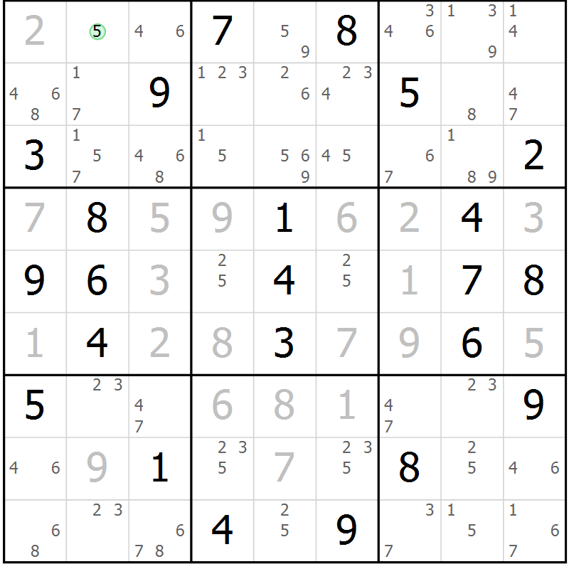 Position des candidats pour la solution de la Gr 67 page 70 du magazine de sudoku Maestro n° 100