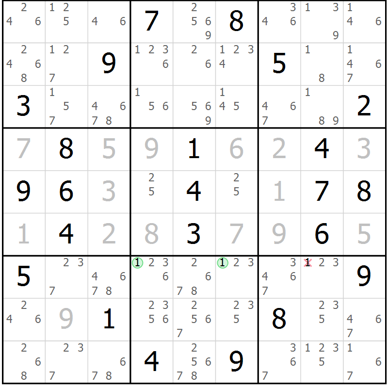 Position des candidats pour la solution de la Gr 67 page 70 du magazine de sudoku Maestro n° 100