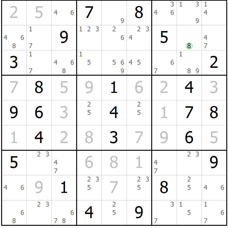 Position des candidats pour la solution de la Gr 67 page 70 du magazine de sudoku Maestro n° 100
