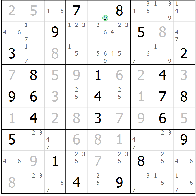 Position des candidats pour la solution de la Gr 67 page 70 du magazine de sudoku Maestro n° 100