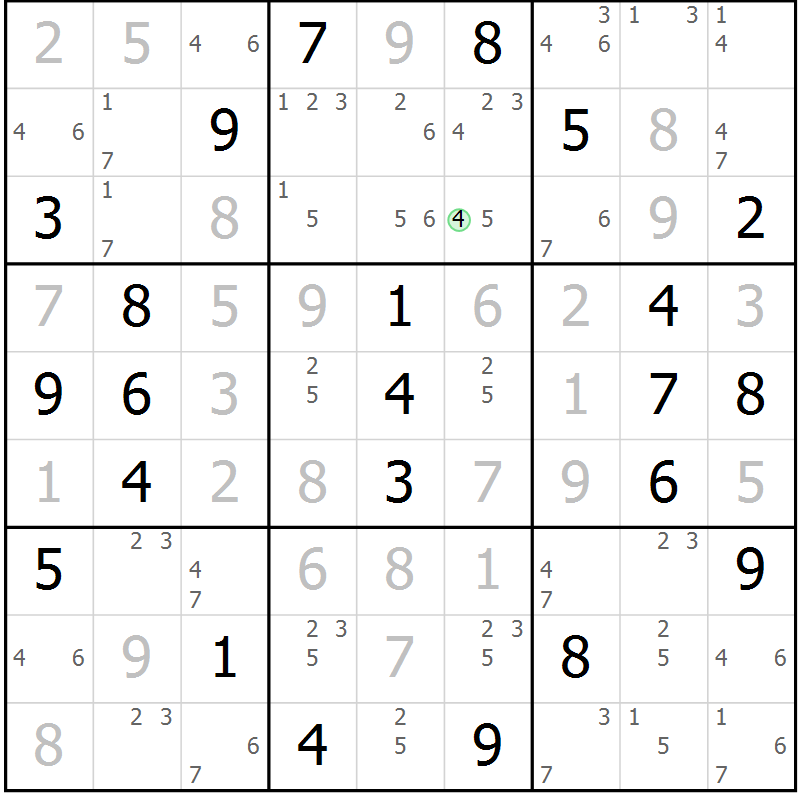 Position des candidats pour la solution de la Gr 67 page 70 du magazine de sudoku Maestro n° 100