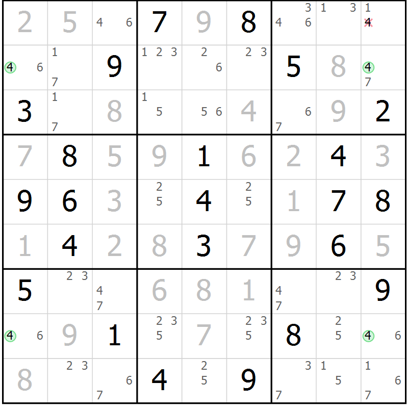 Position des candidats pour la solution de la Gr 67 page 70 du magazine de sudoku Maestro n° 100