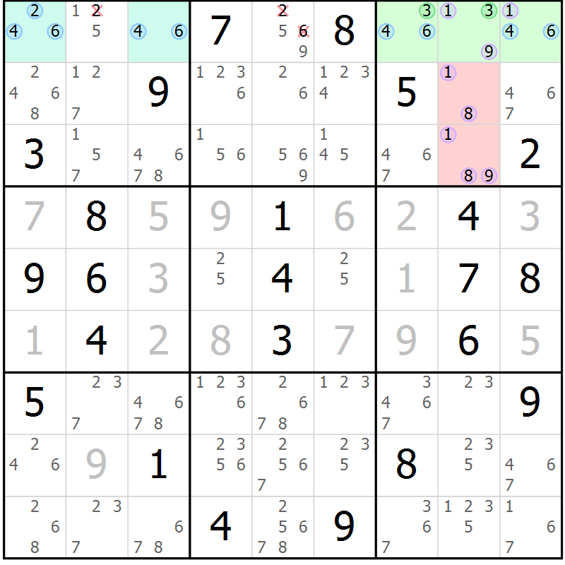 Position des candidats pour la solution de la Gr 67 page 70 du magazine de sudoku Maestro n° 100