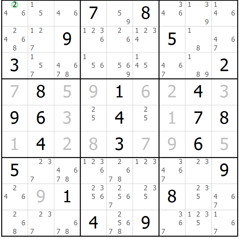 Position des candidats pour la solution de la Gr 67 page 70 du magazine de sudoku Maestro n° 100