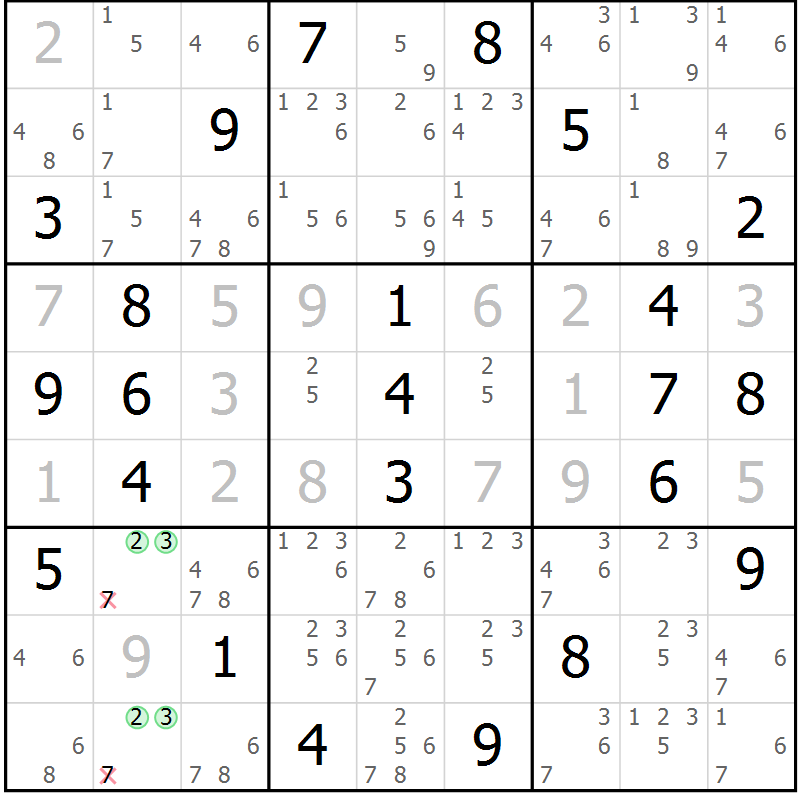 Position des candidats pour la solution de la Gr 67 page 70 du magazine de sudoku Maestro n° 100
