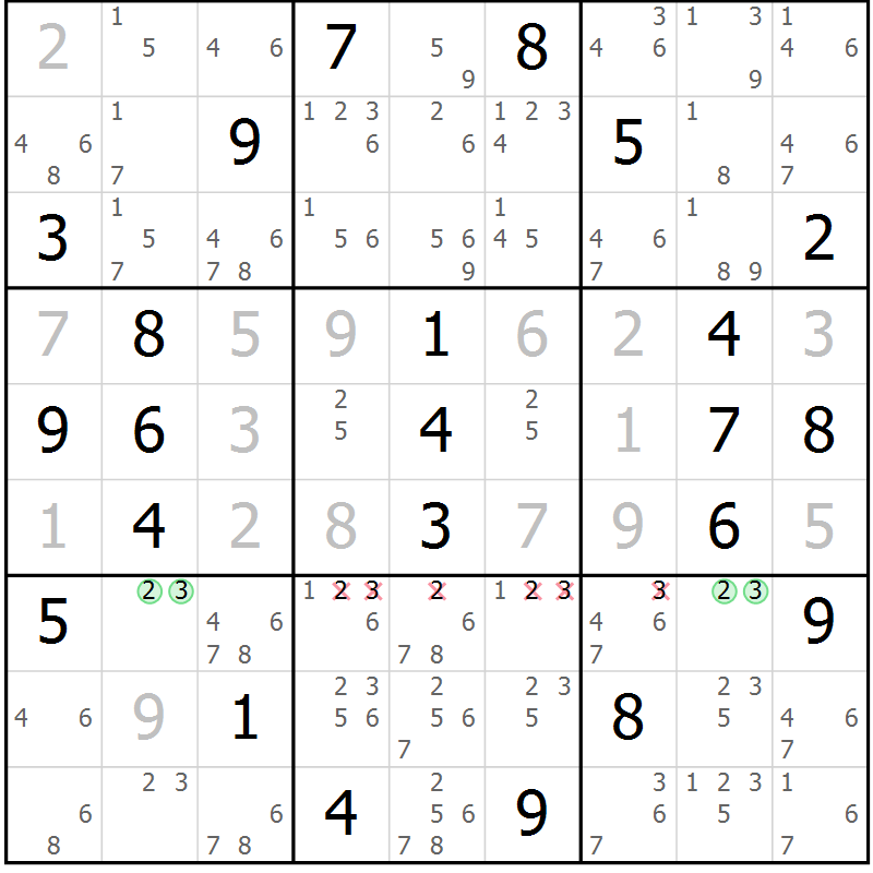 Position des candidats pour la solution de la Gr 67 page 70 du magazine de sudoku Maestro n° 100