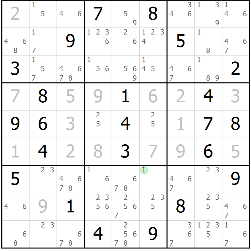 Position des candidats pour la solution de la Gr 67 page 70 du magazine de sudoku Maestro n° 100