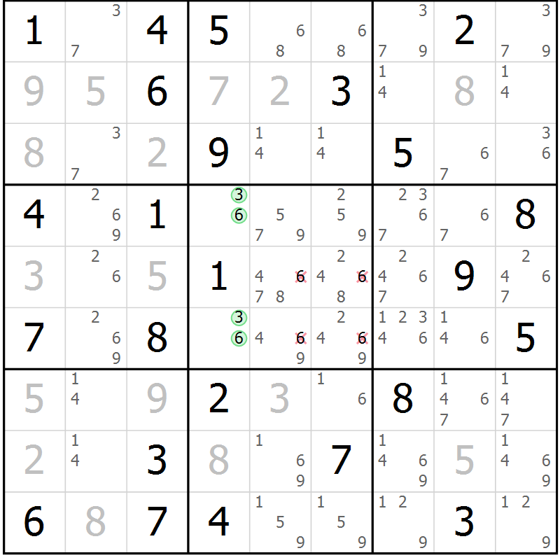 Position des candidats pour la solution de la Gr 68 page 71 du magazine de sudoku Maestro n° 100