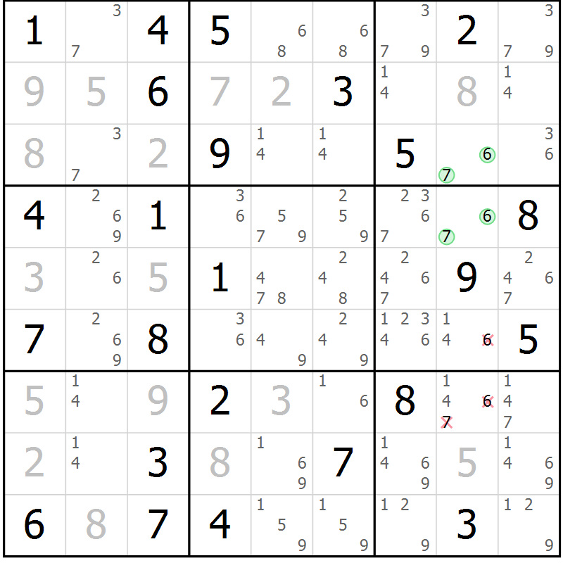 Position des candidats pour la solution de la Gr 68 page 71 du magazine de sudoku Maestro n° 100