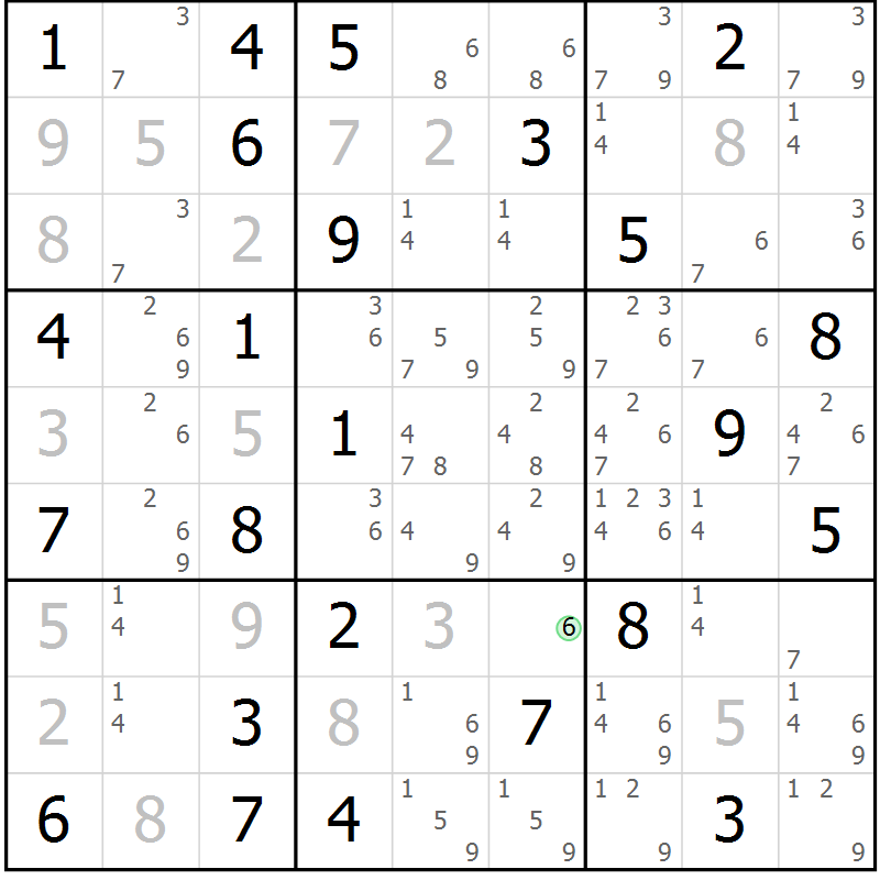 Position des candidats pour la solution de la Gr 68 page 71 du magazine de sudoku Maestro n° 100