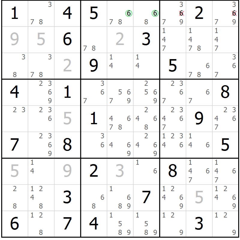 Position des candidats pour la solution de la Gr 68 page 71 du magazine de sudoku Maestro n° 100