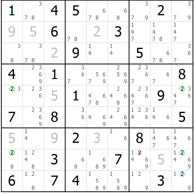 Position des candidats pour la solution de la Gr 68 page 71 du magazine de sudoku Maestro n° 100