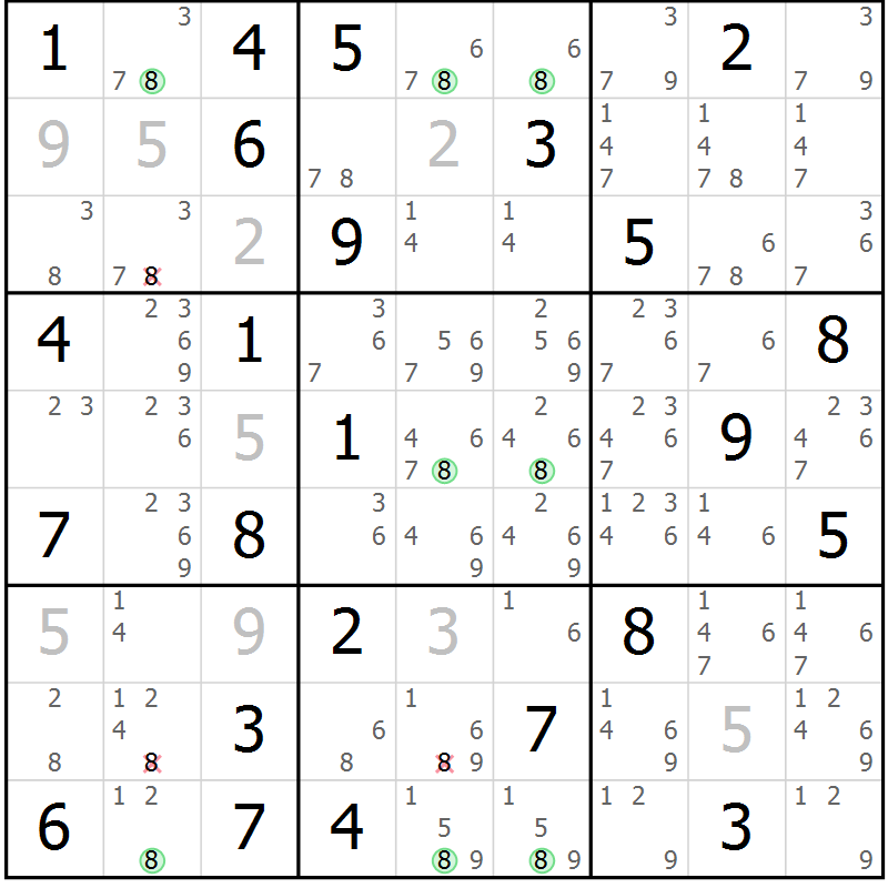 Position des candidats pour la solution de la Gr 68 page 71 du magazine de sudoku Maestro n° 100