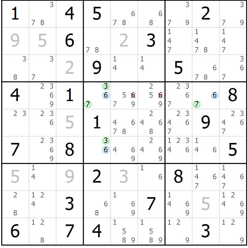 Position des candidats pour la solution de la Gr 68 page 71 du magazine de sudoku Maestro n° 100