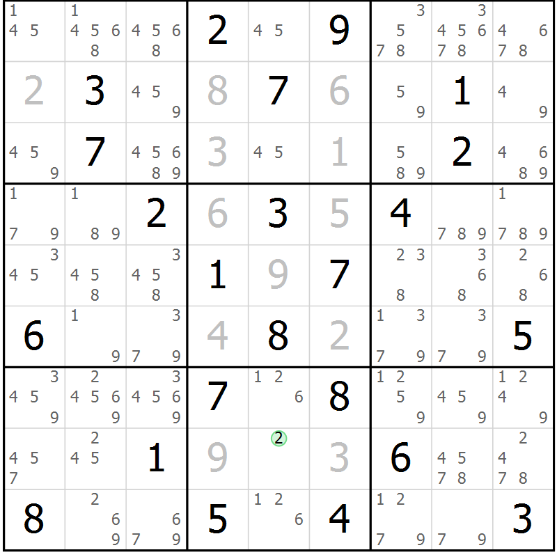 Position des candidats pour la solution de la Gr 69 page 72 du magazine de sudoku Maestro n° 100