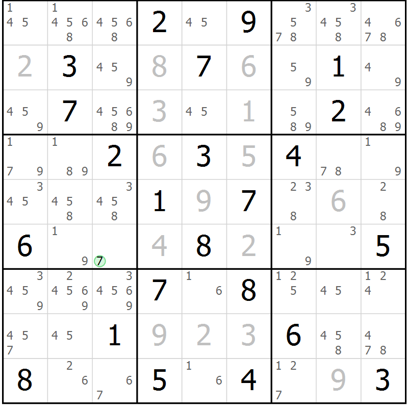 Position des candidats pour la solution de la Gr 69 page 72 du magazine de sudoku Maestro n° 100