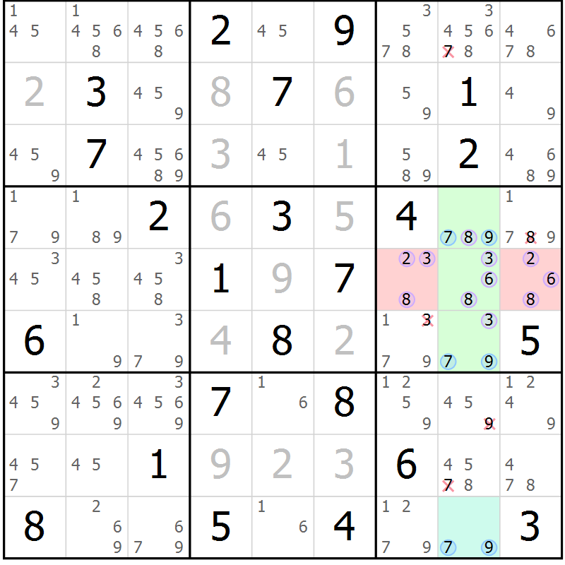 Position des candidats pour la solution de la Gr 69 page 72 du magazine de sudoku Maestro n° 100