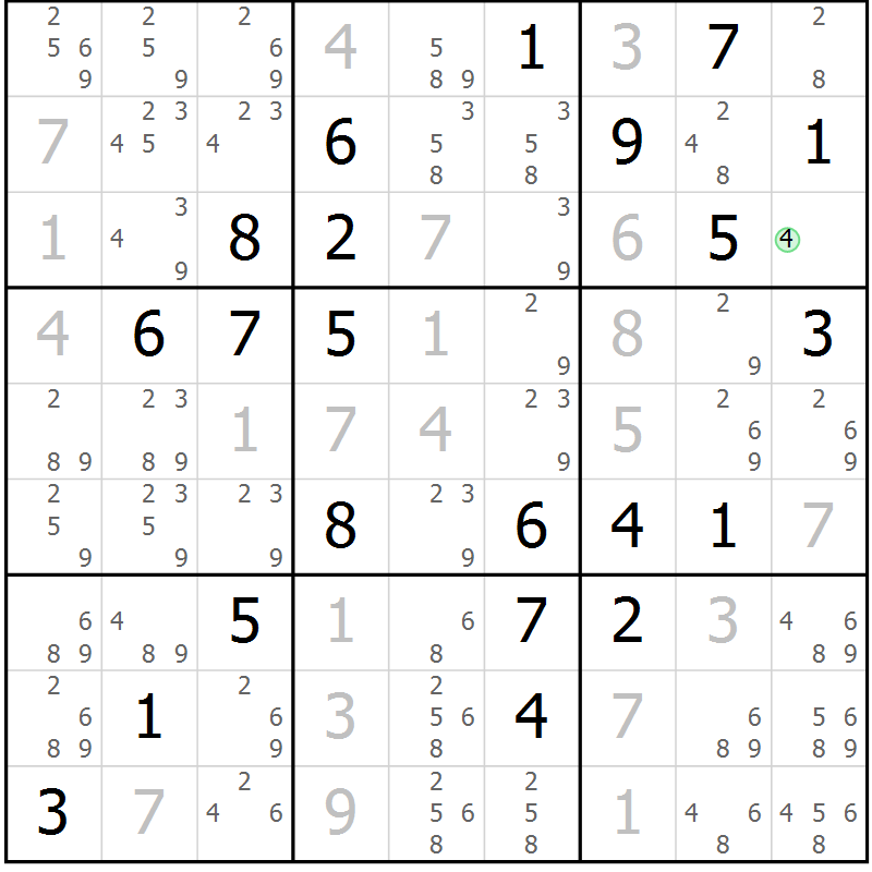 Position des candidats pour la solution de la Gr 7 page 10 du magazine de sudoku Maestro n° 100