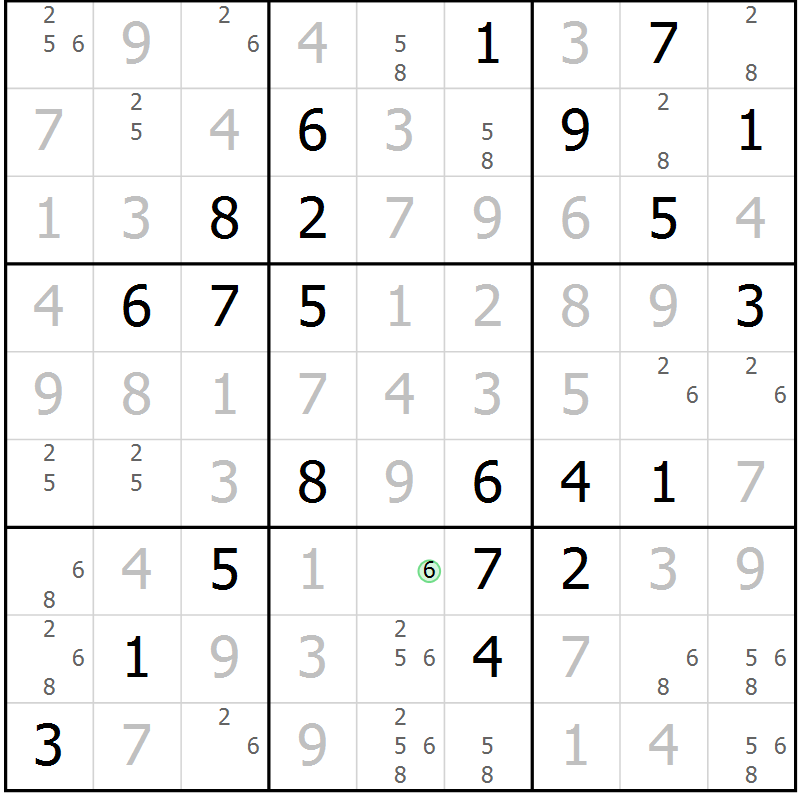 Position des candidats pour la solution de la Gr 7 page 10 du magazine de sudoku Maestro n° 100