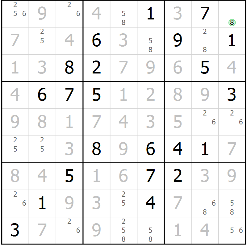 Position des candidats pour la solution de la Gr 7 page 10 du magazine de sudoku Maestro n° 100