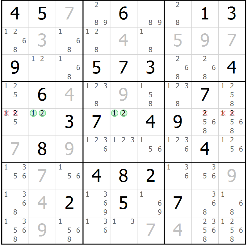 Position des candidats pour la solution de la Gr 70 page 73 du magazine de sudoku Maestro n° 100