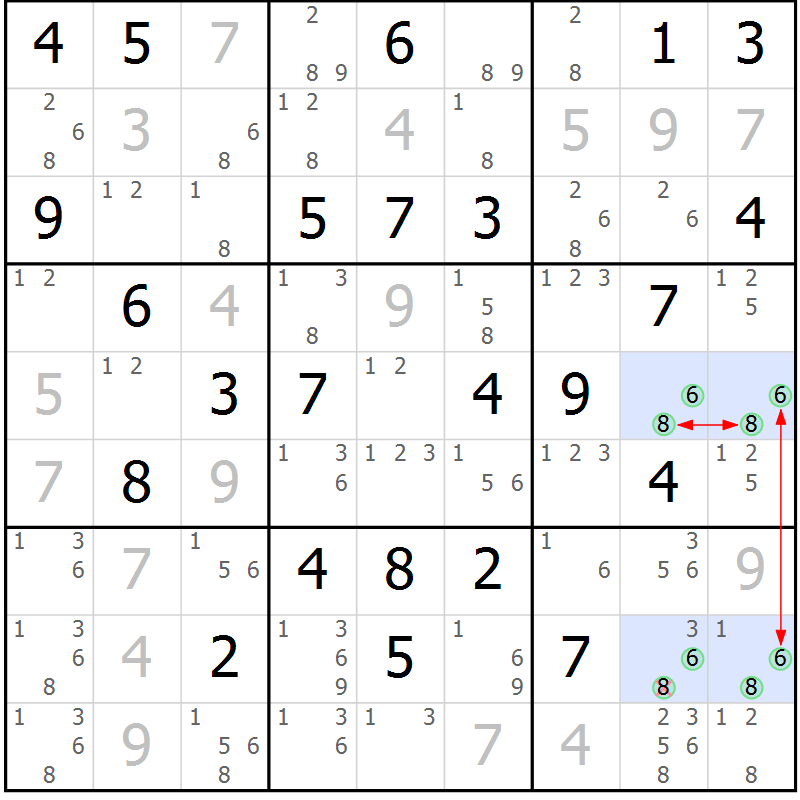 Position des candidats pour la solution de la Gr 70 page 73 du magazine de sudoku Maestro n° 100