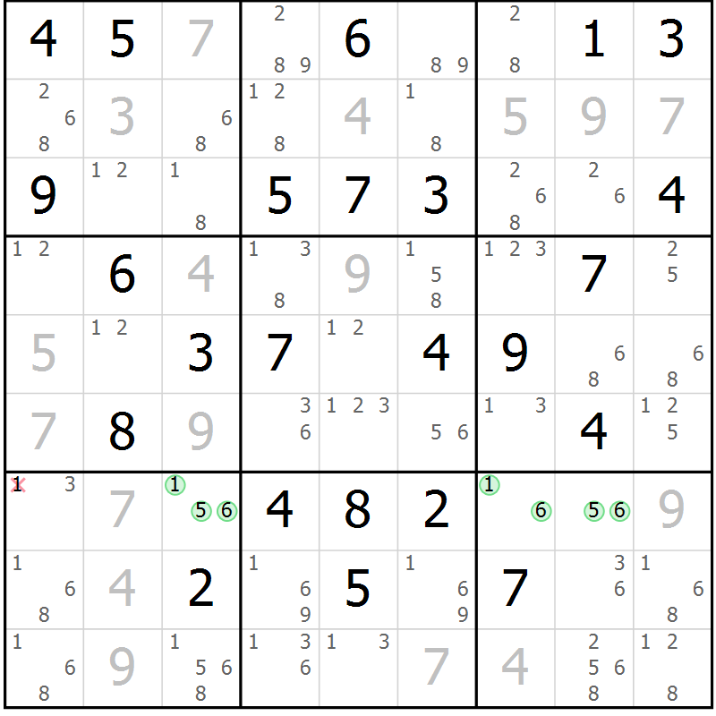 Position des candidats pour la solution de la Gr 70 page 73 du magazine de sudoku Maestro n° 100