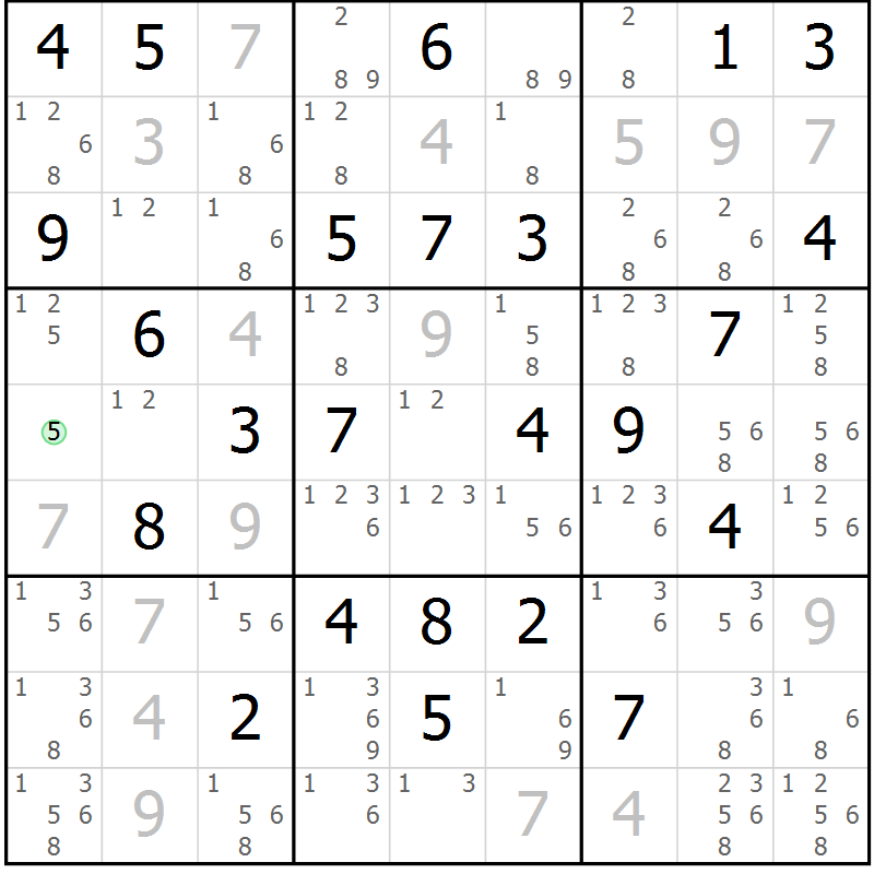 Position des candidats pour la solution de la Gr 70 page 73 du magazine de sudoku Maestro n° 100