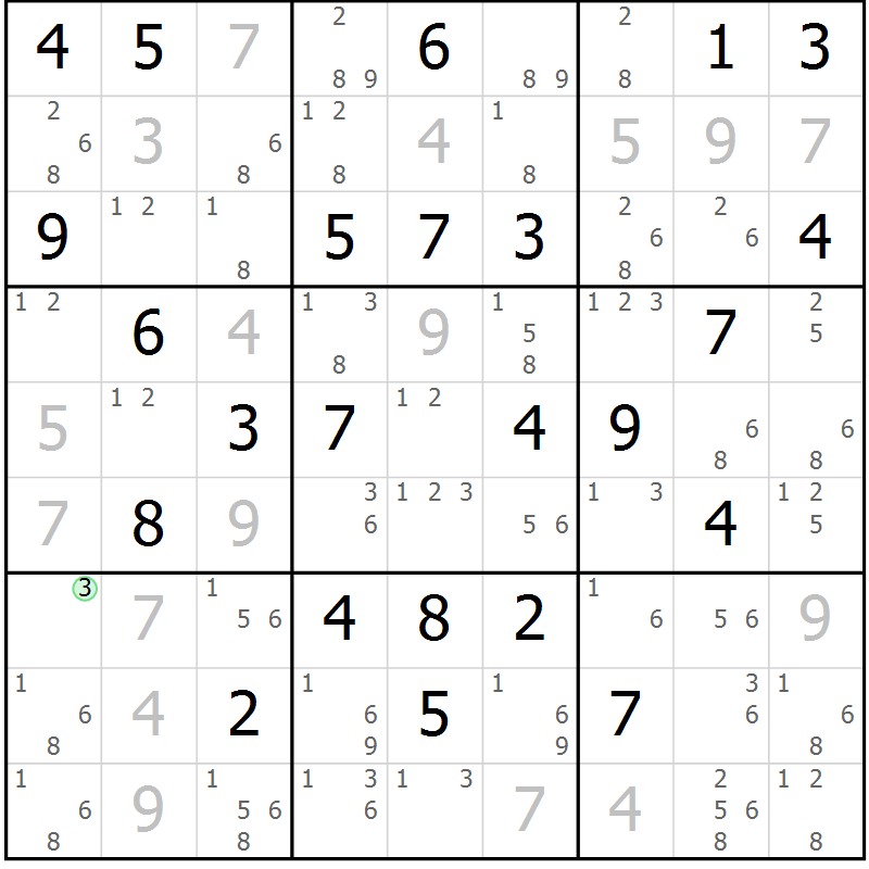 Position des candidats pour la solution de la Gr 70 page 73 du magazine de sudoku Maestro n° 100