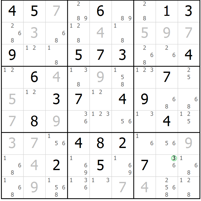 Position des candidats pour la solution de la Gr 70 page 73 du magazine de sudoku Maestro n° 100
